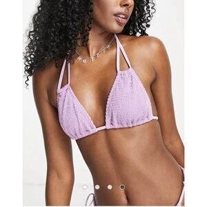 South Beach ASOS textured triangle bikini with double strap tie in lilac US 8